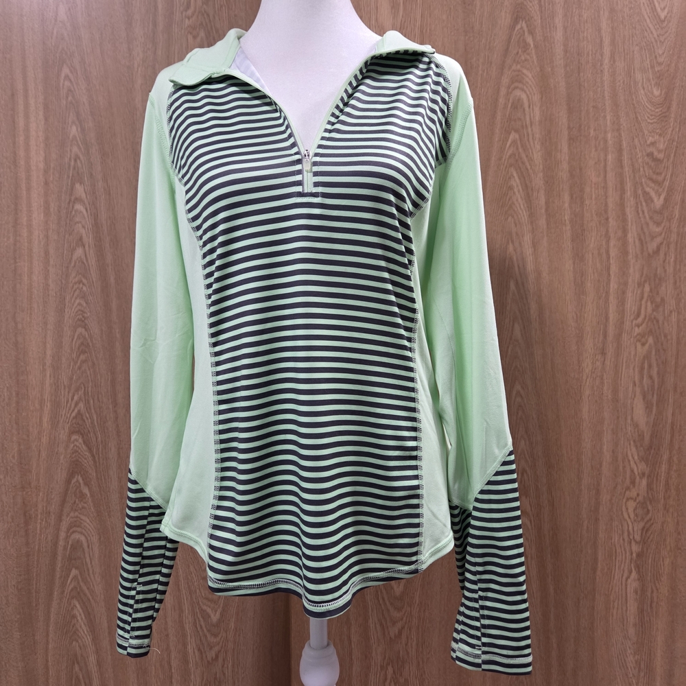 Xersion Mint and Black Striped Long Sleeve Top
